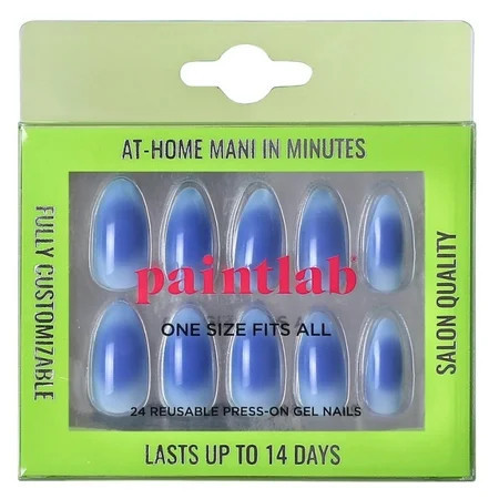 PaintLab Medium Almond Press On False Nails, Aura 888 Blue, 30 Count | Walmart (US)