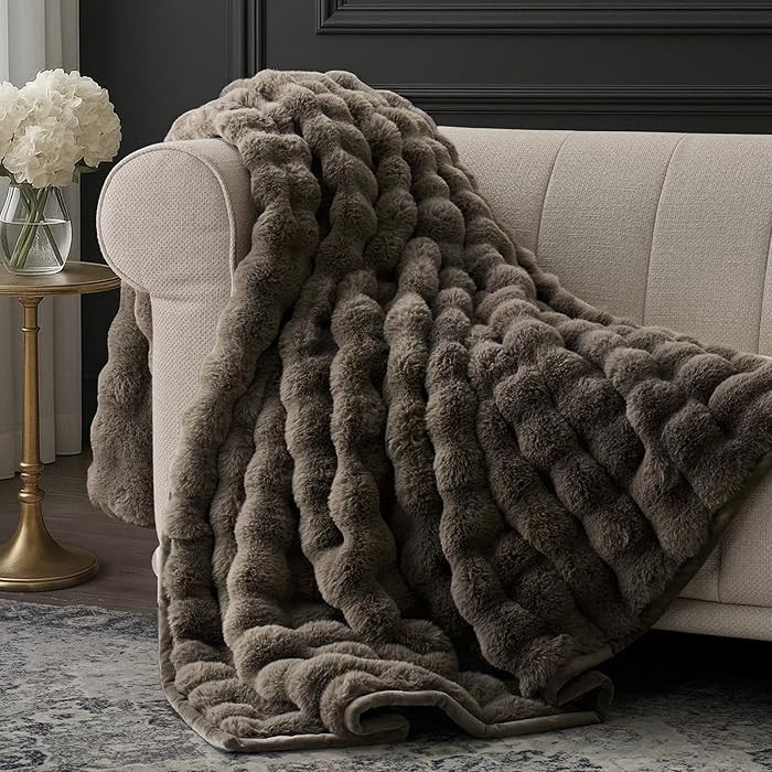 EverGrace Ultra Soft Luxury Fluffy Faux Rabbit Fur Throw Blanket, Thick Warm Bubble Throw for Bed... | Amazon (US)