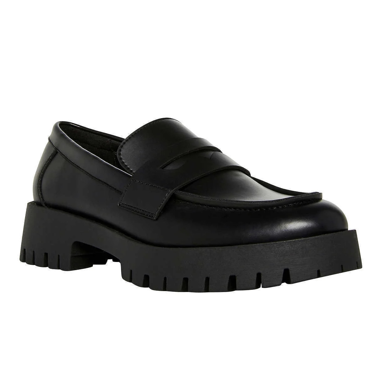 Steve Madden Lawrence Round Toe Slip On Leather Loafers Black Leather | Walmart (US)