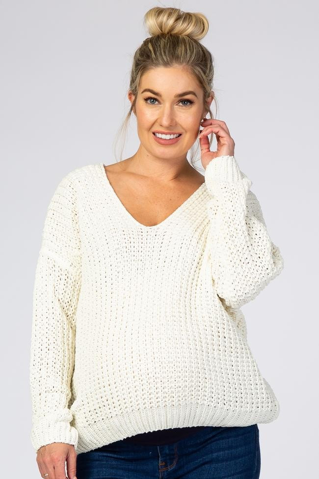 Ivory Soft Knit V-Neck Maternity Sweater | PinkBlush Maternity