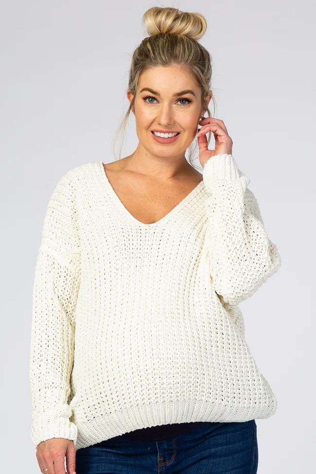 Ivory Soft Knit V-Neck Maternity Sweater | PinkBlush Maternity