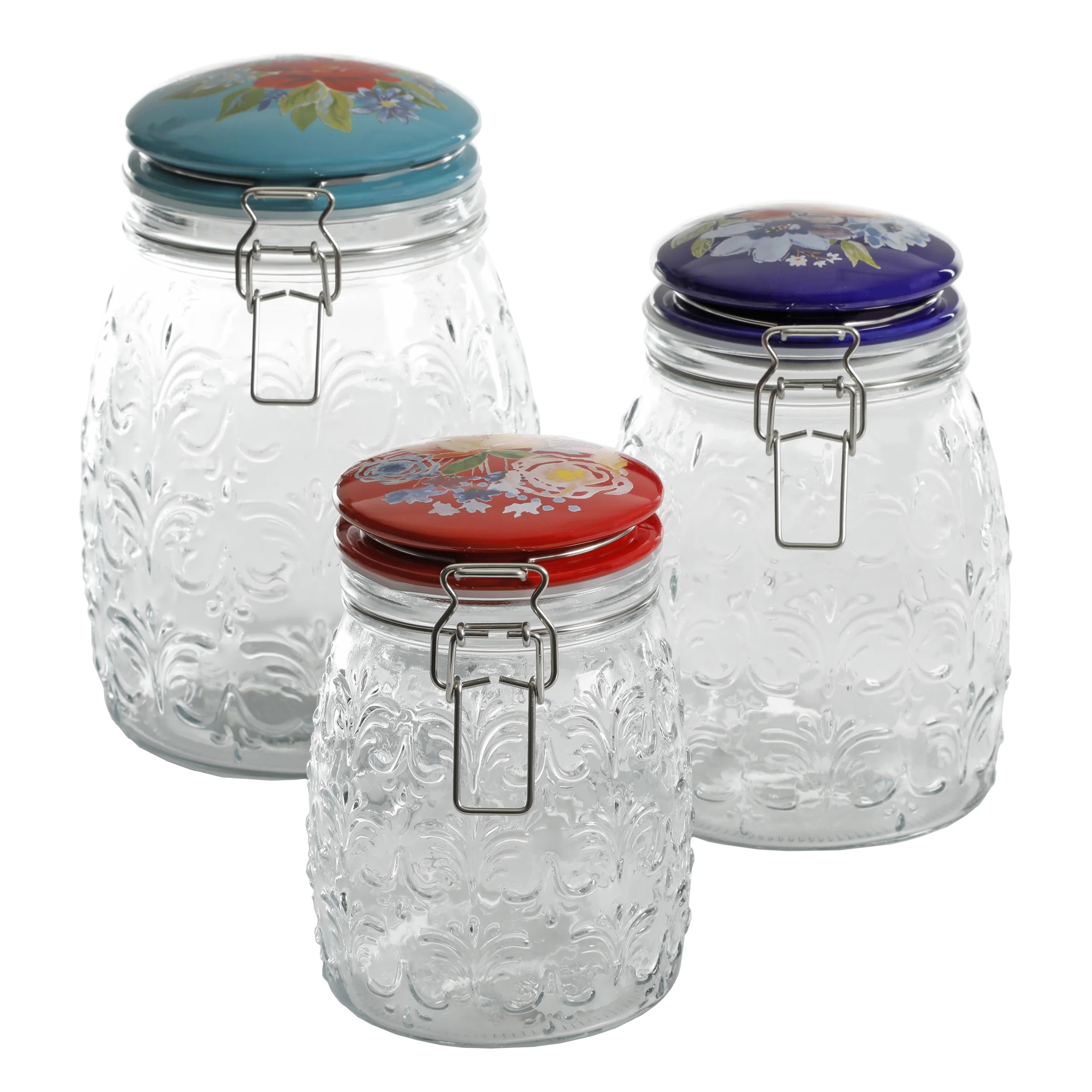 The Pioneer Woman Floral Embossed Clamp Jars, Set of 3 - Walmart.com | Walmart (US)