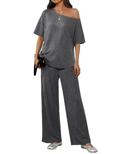 Amazon.com: Ekouaer Lounge Sets for Women Off Shoulder Short Sleeve Tops and Long Pants 2 Piece S... | Amazon (US)