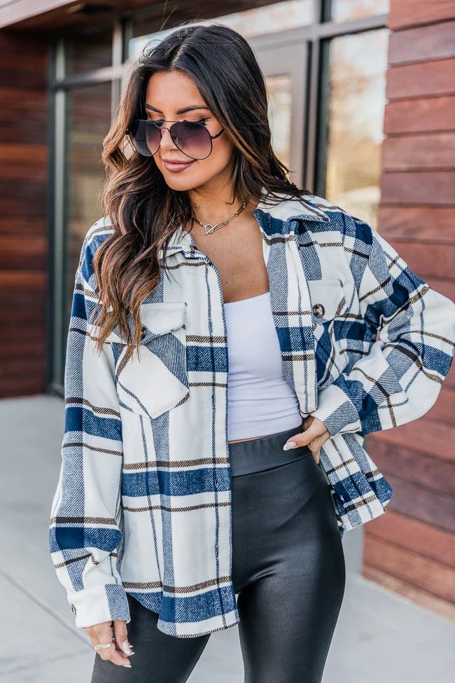 Along The Line Navy Plaid Shacket | The Pink Lily Boutique