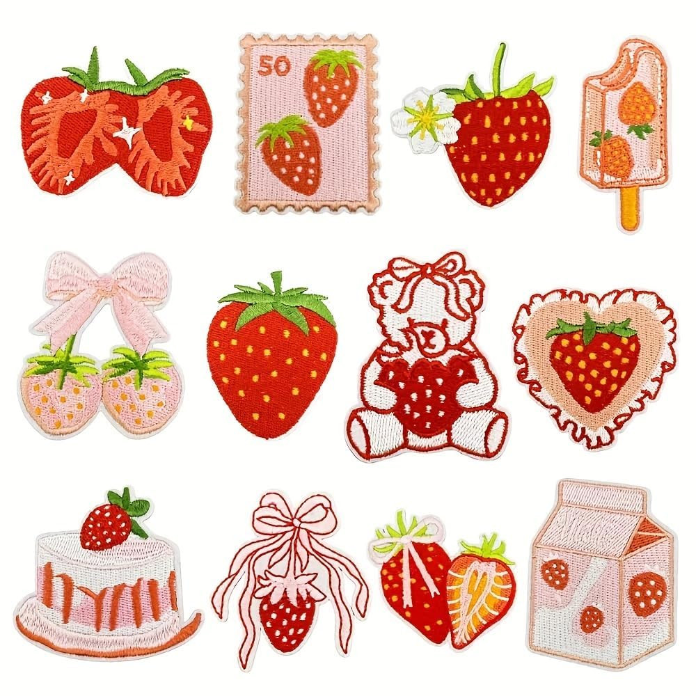 12PCS Strawberry Embroidered Iron on Patches, Cute Patches Sew on Repair Embroidered Applique Pat... | Amazon (US)