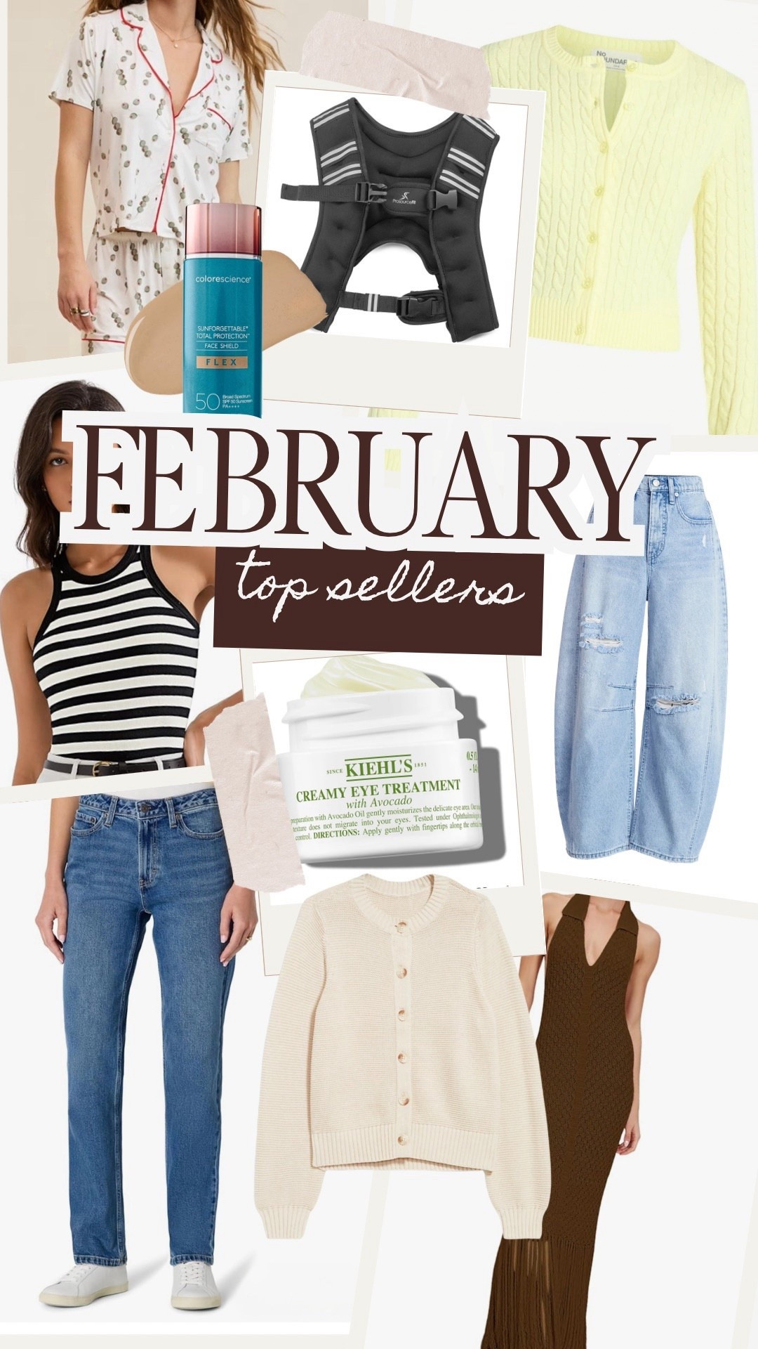 So many good bestsellers for February:

Walmart barrel leg jeans, butter yellow cardigan; Aerie super soft green olive print pajama top and bottoms; Old Navy springtime cardigan; Amazon favorite eye cream, Levi’s ribcage jeans, high neck striped top, weighted vest and crochet swim coverup. 
Bestsellers, spring must haves

#LTKMidsize #LTKActive #LTKPetite