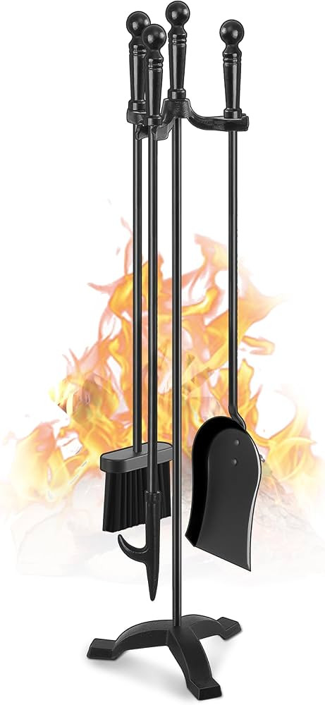 Gtongoko Fireplace Tools Set 4 Pcs 30 Inch Black Wrought Iron Large Fire Tool Set for Outdoor/Ind... | Amazon (US)