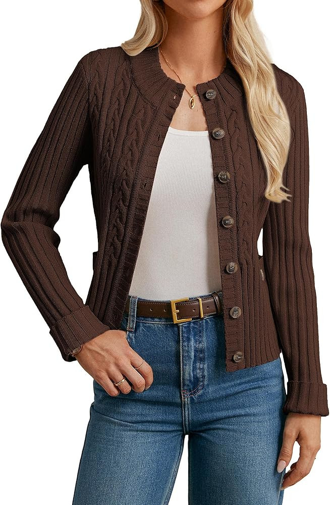 GRACE KARIN Women Button Up Cable Knit Sweater, Cropped Cardigan Sweaters, Chunky Winter Clothing... | Amazon (US)