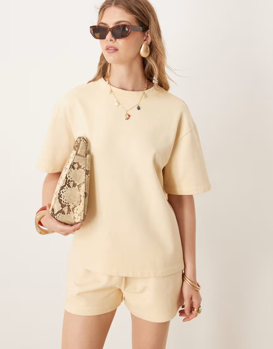 ASOS DESIGN sweat boxy tee co-ord in buttermilk-Yellow | ASOS (Global)
