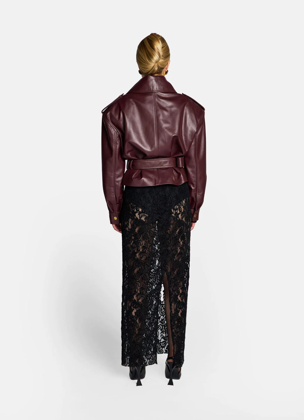 Burgundy Leather Cropped Jacket | DE SAVARY LONDON