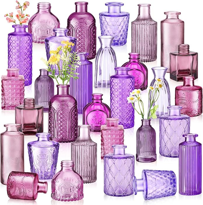 Yaomiao 30 Pcs Vases Bulk Colored Flower Glass Bud Vases Valentine Vintage Colored Glass Bottles ... | Amazon (US)