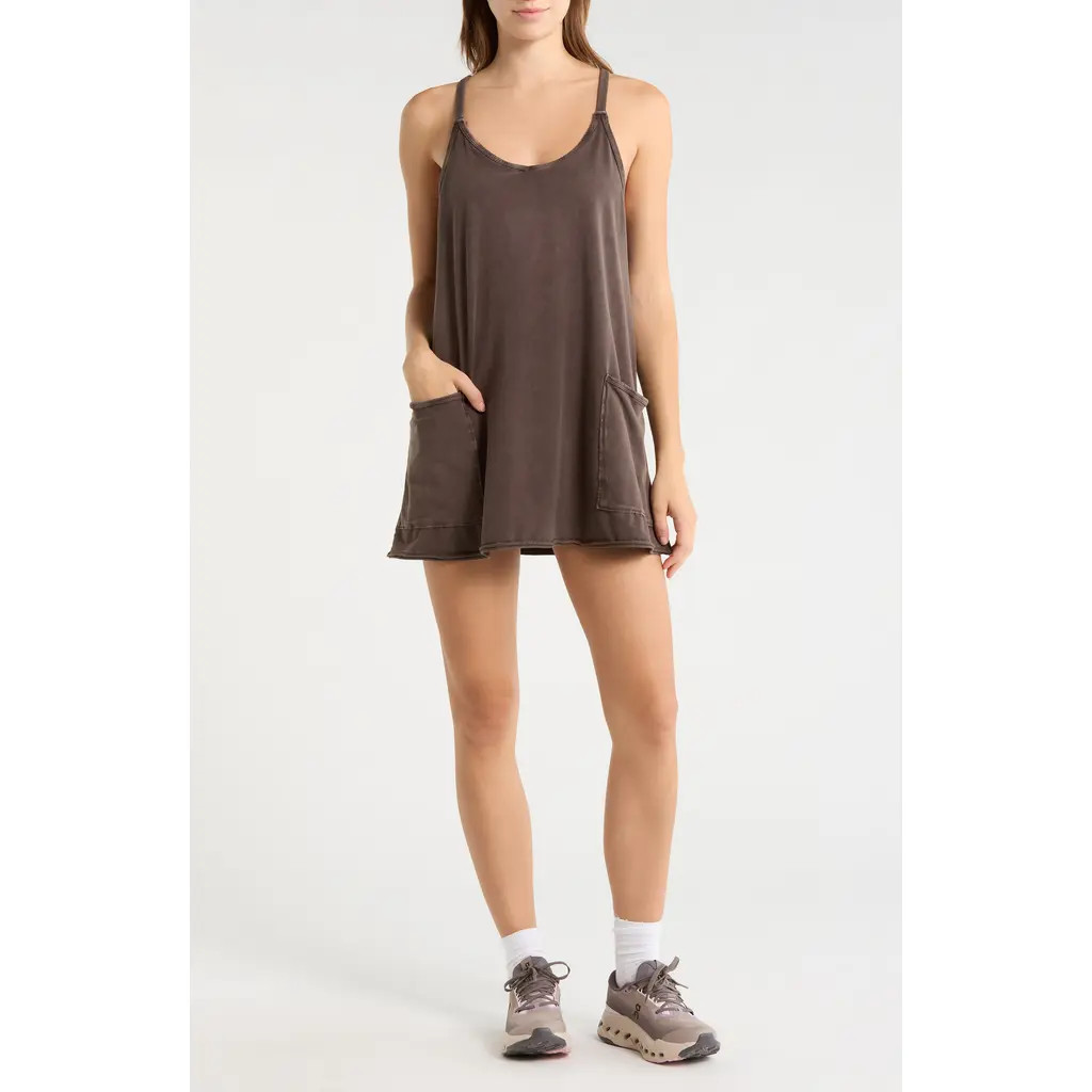Free People FP Movement Hot Shot Racerback Romper in Chocolate at Nordstrom, Size X-Large | Nordstrom