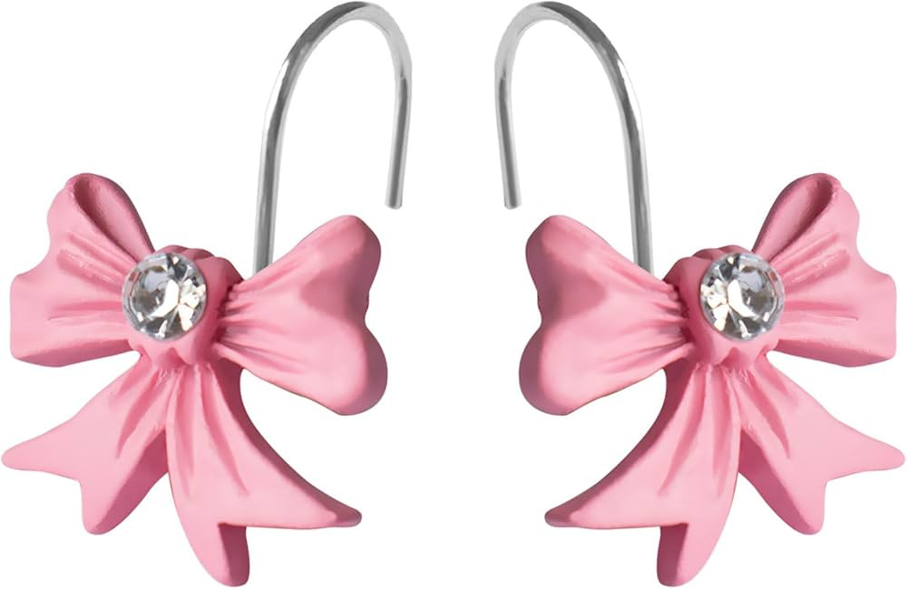 Pink Bow Knot Shower Curtain Hooks 12 PCS Cute Girl Decorative Shower Curtain Rings Resin Hanger ... | Amazon (US)