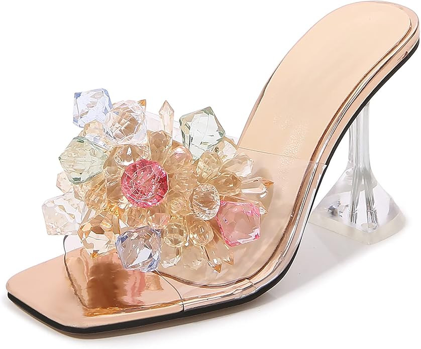 fereshte Women's Clear Mule Heels with Colorful Crystal, Transparent PVC Upper, Lucite Block Heel... | Amazon (US)