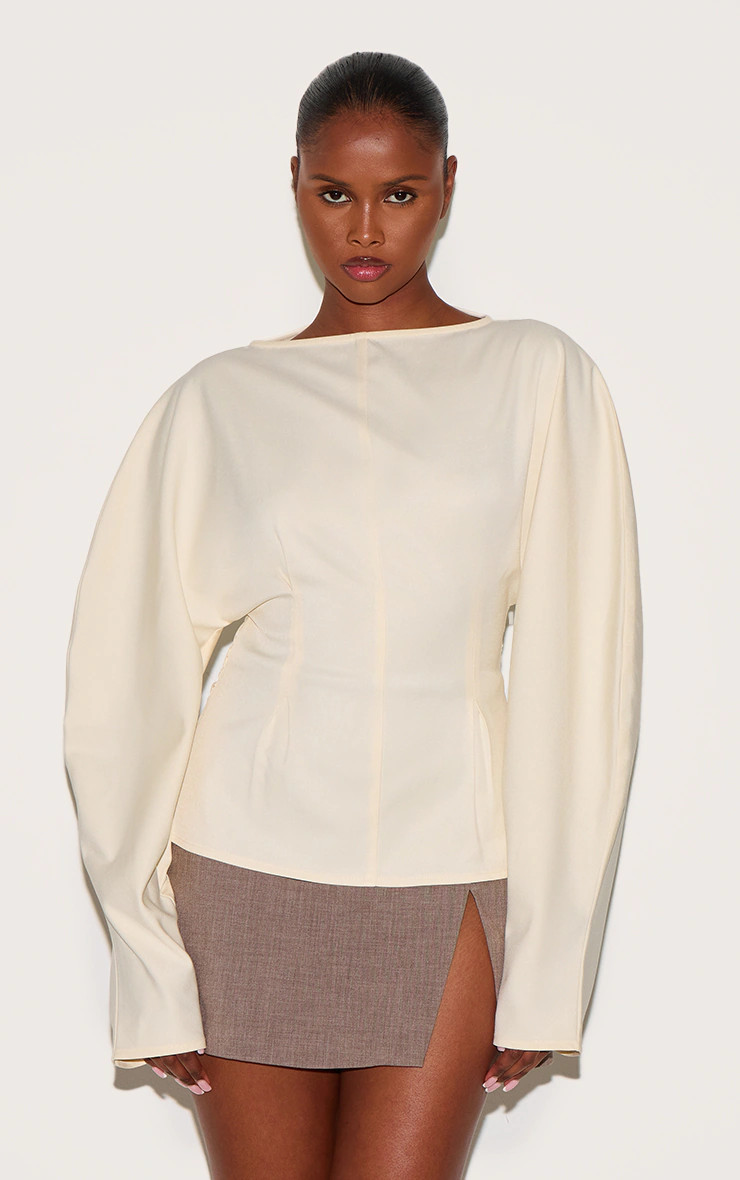 Butter Yellow Woven Boatneck Fitted Blouse | PrettyLittleThing UK