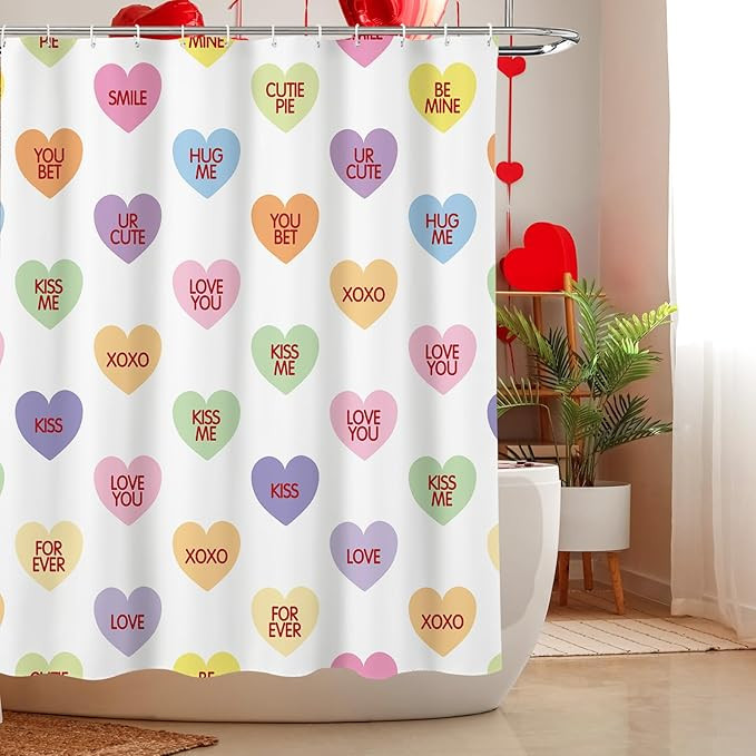 MEHOFOND Valentines Shower Curtain Colorful Conversation Hearts Candy Shower Curtain for Valentin... | Amazon (US)