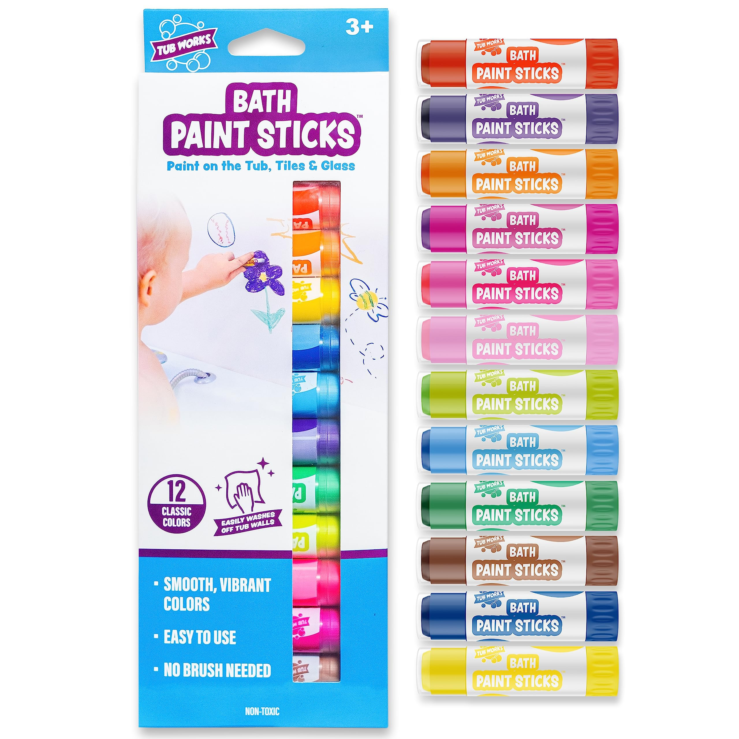 Tub Works® Bath Paint Sticks™ Bath Toy, 12 Count | Nontoxic, Washable Bathtub Paint for Kids &... | Amazon (US)