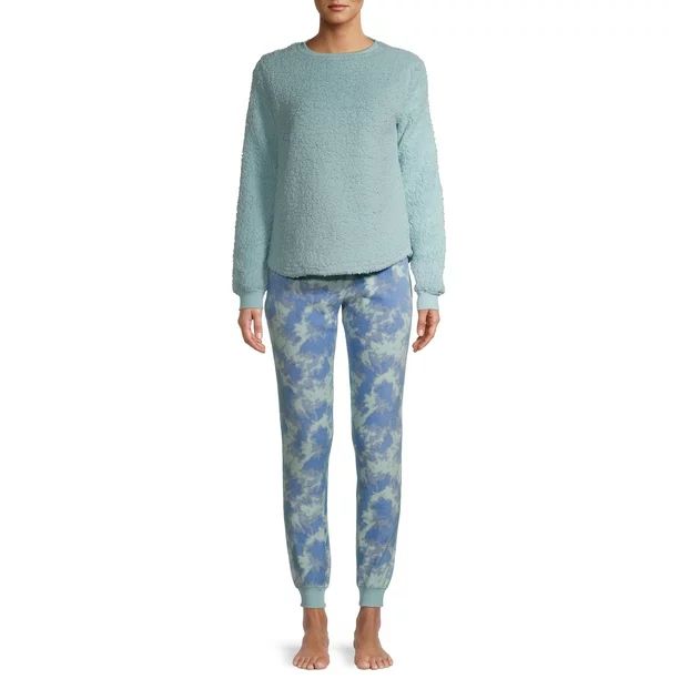 The Cozy Corner Women's Long Sleeve Sherpa Top & Multi Color Fleece Plush Bottom Pajama Set | Walmart (US)