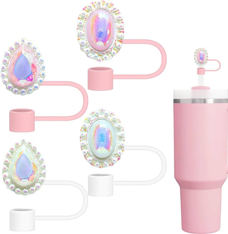 4Pcs Straw Covers Cap for Stanley Tumblers 30/40 Oz with Handle, 10MM Reusable Crystal Straw Prot... | Amazon (US)