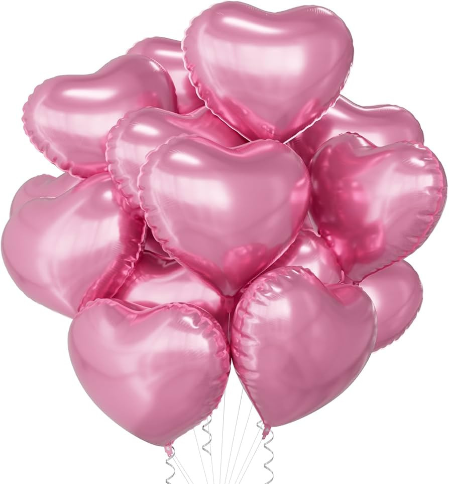 15Pcs Pink Heart Balloons Helium 18 Inch Heart Shaped Foil Balloons for Valentines Day Mother's D... | Amazon (US)