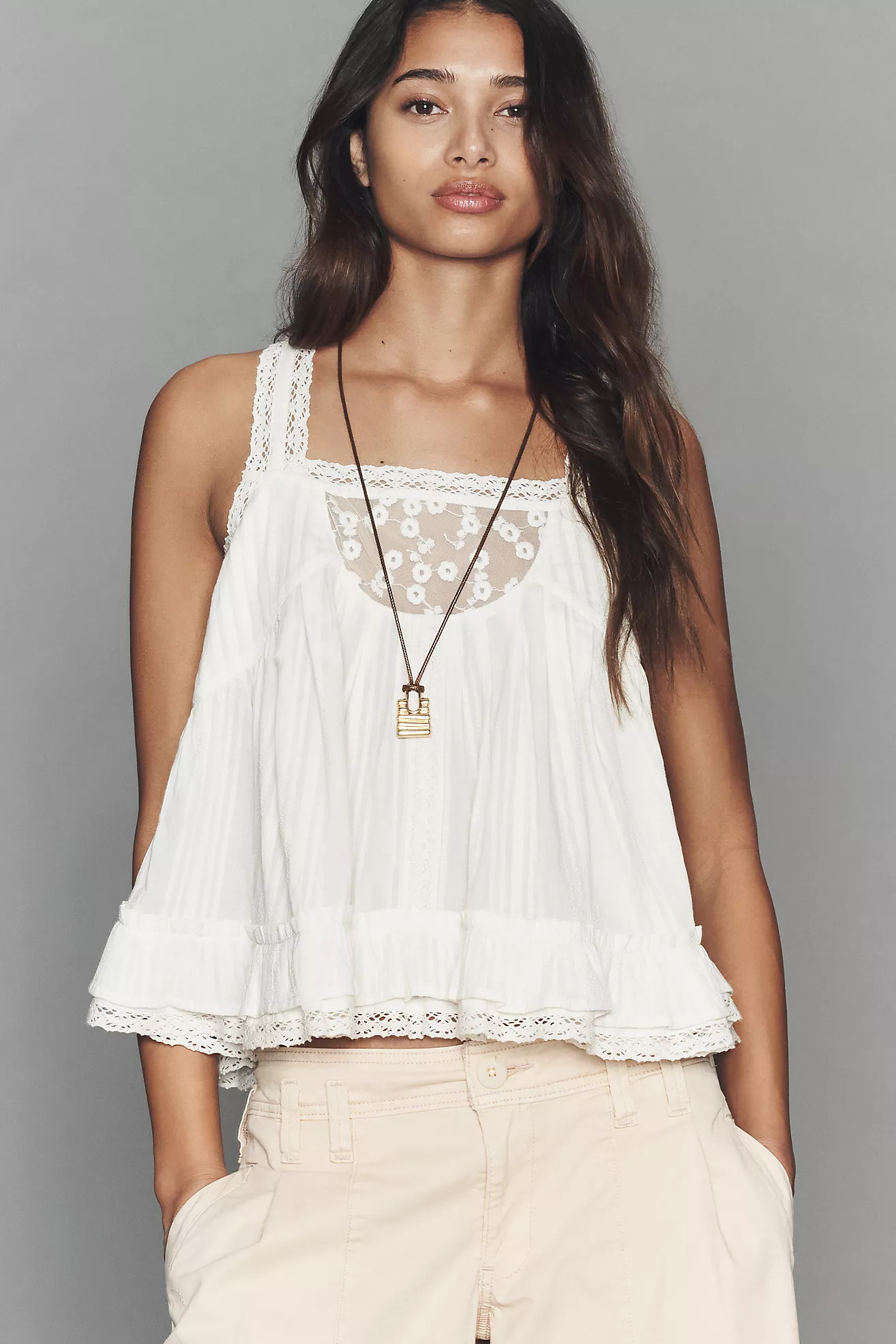 By Anthropologie Cotton Sleeveless Crochet Swing Top | Anthropologie (US)