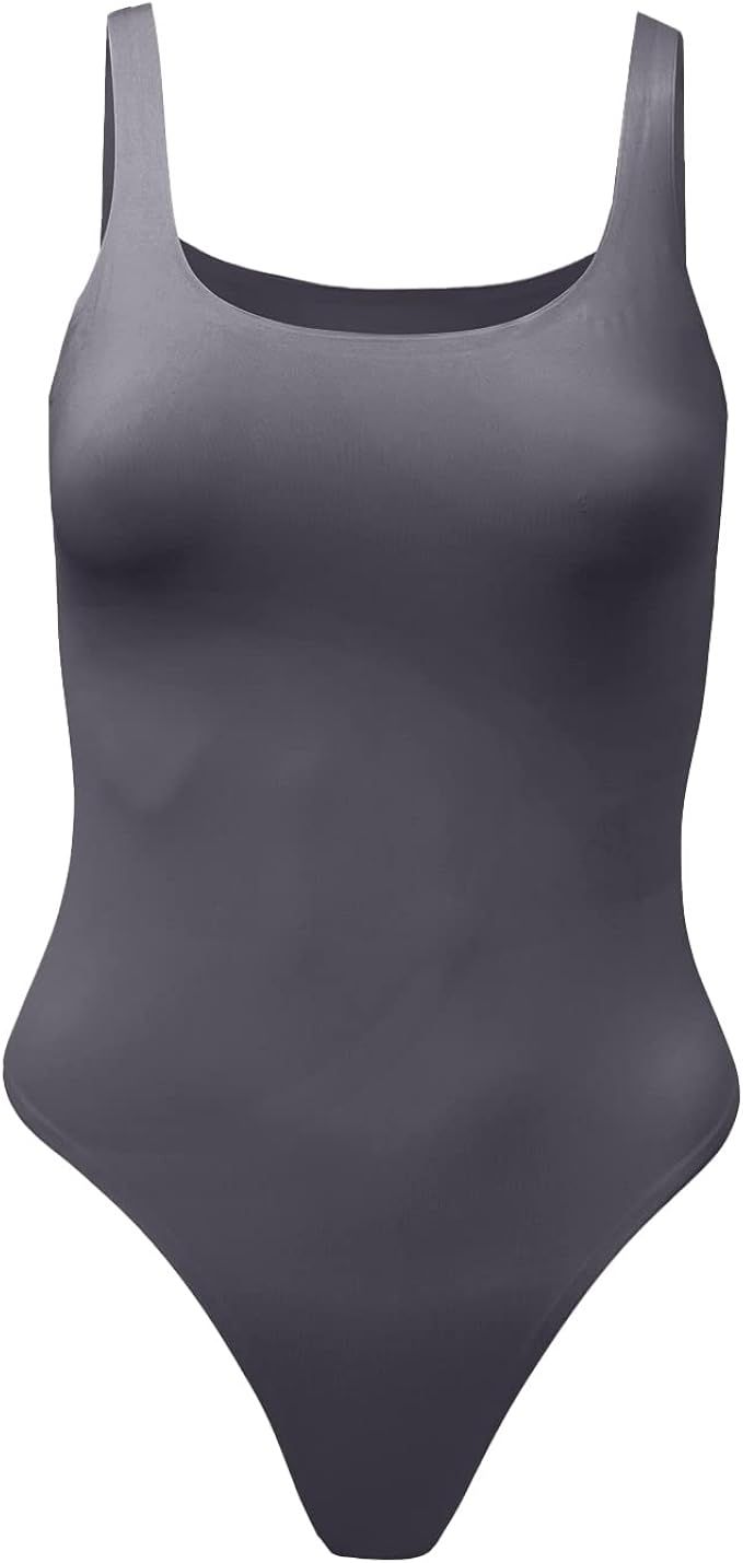 Almere Low Back Contour Tank High Cut Thong Bodysuit, No Snap, Women's Bodysuit, No Bra Needed, B... | Amazon (US)
