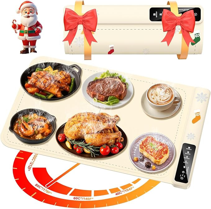 Warming Mat for Food – Electric Warming Tray with 4 Temp Settings & Timer, Portable Rollable Fo... | Amazon (US)