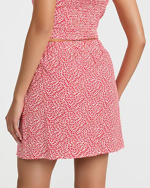 Summer-blend Linen Printed High Waisted Tie Wrap Mini Skirt | Express