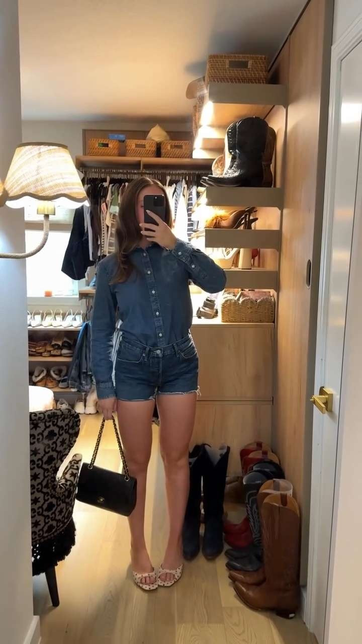 The perfect denim cotton 🤍 Staples in my wardrobe!

Denim shorts
Denim button up
Cotton
Polka dot heels
Summer outfits 

 #LTKgrwm #LTKootd