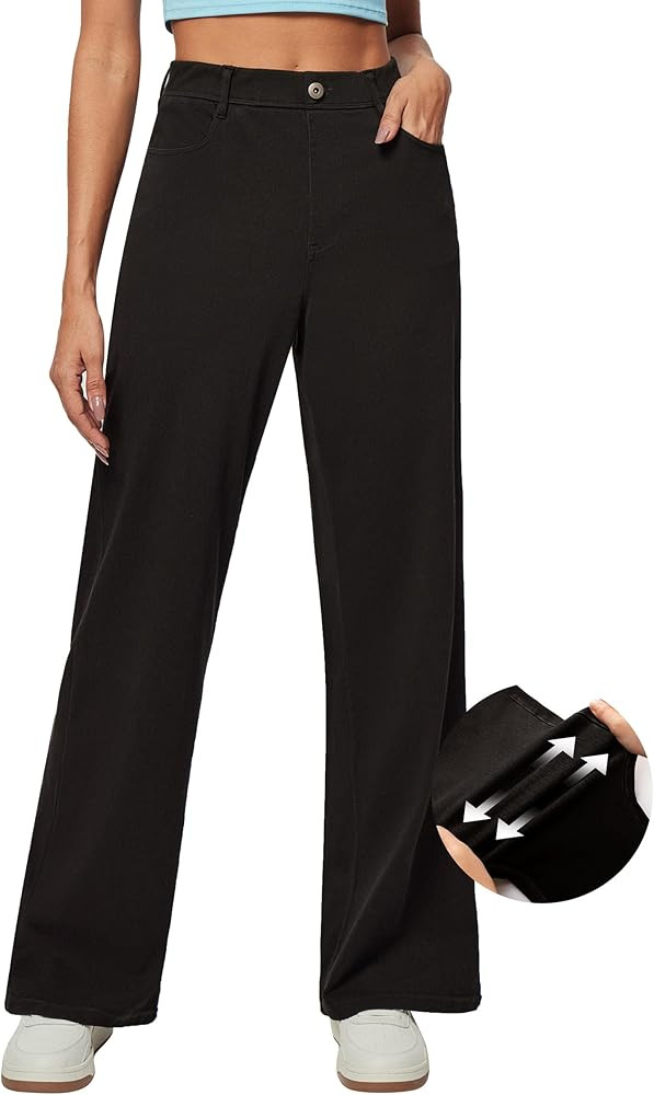 IUGA Wide Leg Jeans Woman Stretchy Sweatpant Jeans Women Pull On Baggy Jean High Waisted Trendy S... | Amazon (US)