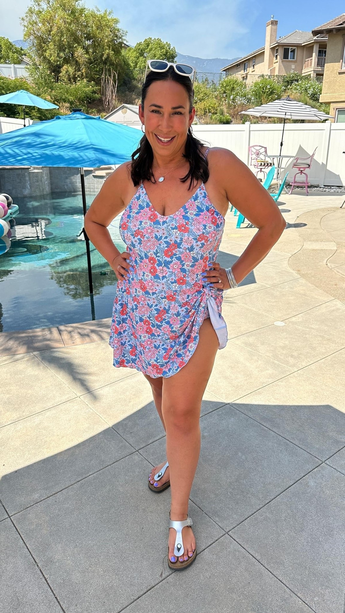This Amazon swim dress is such a good find. It is typically not my style, but when I saw my friend wearing it last week, I had to get it! The fit is so flattering and the colors are even prettier in person. I love my affordable silver accessories and flower hair clips to complete the look!
Spring break outfit inspo, mom approved swimsuit 

#LTKMidsize #LTKSeasonal #LTKOver40
