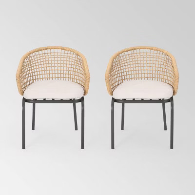 Arias Set of 2 Wicker Club Chair - Light Brown/Beige - Christopher Knight Home | Target