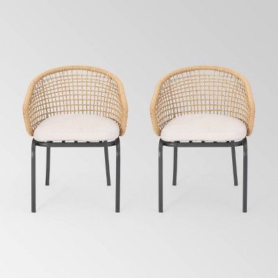Arias Set of 2 Wicker Club Chair - Light Brown/Beige - Christopher Knight Home | Target