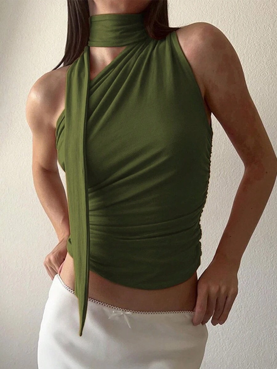 INAWLY Women Solid Color One Shoulder Sleeveless Summer Tank Top | SHEIN