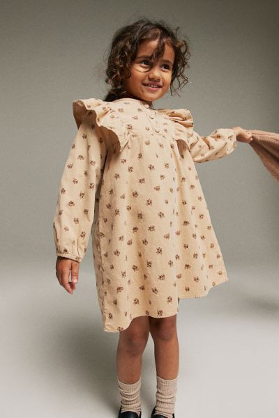Ruffle-trimmed Corduroy Dress - Dark gray - Kids | H&M US | H&M (US + CA)