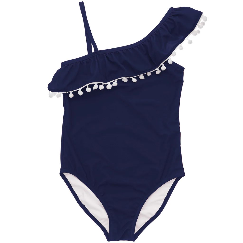 Navy One Shoulder Frill Swimsuit | Snapper Rock Swimwear