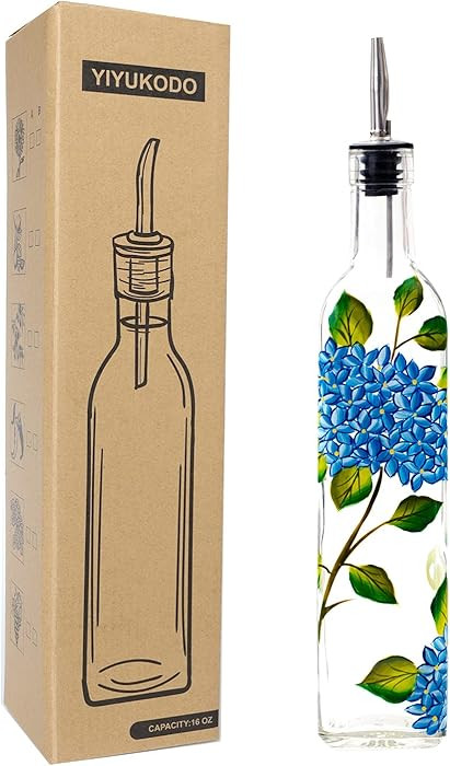 17oz Hand Painted Glass Olive Oil Bottle Dispenser - 500ml Green Oil & Vinegar Cruet with Pourers... | Amazon (US)