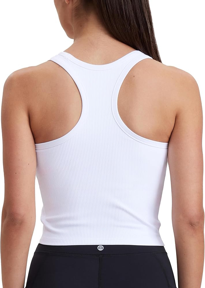 Workout Crop Tank Tops for Women Yoga Shirts Sleeveless Ribbed Racerback Cream Feeling Mild Suppo... | Amazon (US)
