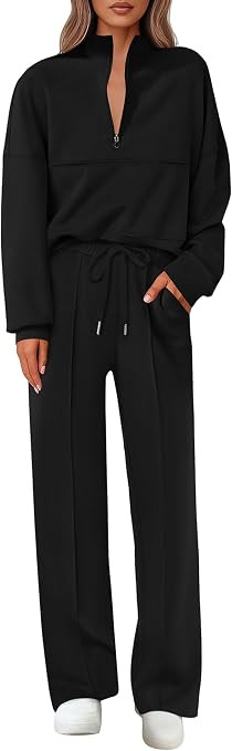Lazysmile Womens 2 Piece Outfit Comfort Sweatsuit Fall Matching Lounge Sets | Long Sleeve Lapel H... | Amazon (US)