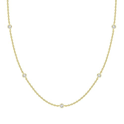 PAVOI 14K Yellow Gold Plated Station Chain Necklaces for Women - Dainty Simulated Diamond Necklace - Layering Cubic Zirconia Chain | Amazon (US)
