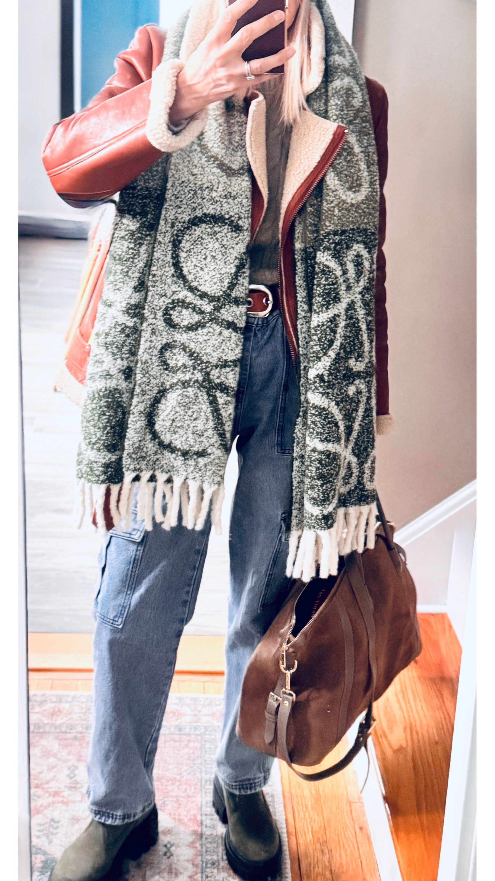 Weekend casual. Have a great one! 

#ltkfashion #ltksyle Ltkover50 #ltkover60 #whatiwore #styledaily #suedebag #loewe #cargojeans #shearlingjacket

#LTKOver40 #LTKStyleTip #LTKItBag