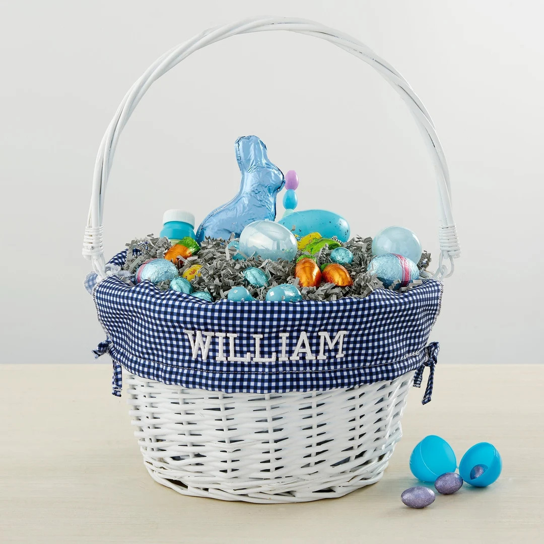 Personalized Navy Check Easter White Basket with Liner, Easter Baskets, Easter Gifts, Easter Gift... | Etsy (US)