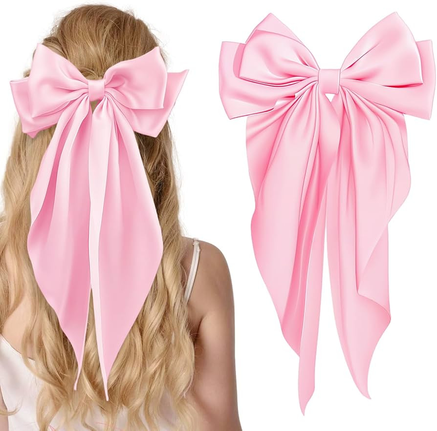 Large Satin Bow Barrettes Clips in Pink - Hair Accessories for Women | Amazon (US)