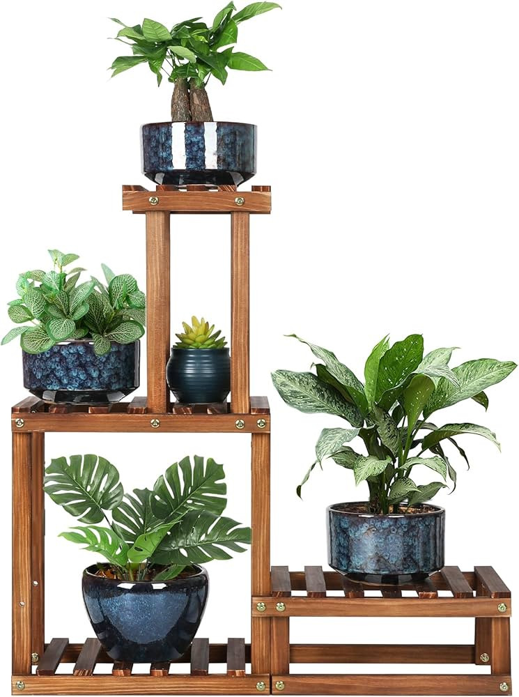 Wood Plant Stand Indoor Outdoor 4 Tiers Plant Rack Corner Planter Shelf Flower Pot Holder for Liv... | Amazon (US)
