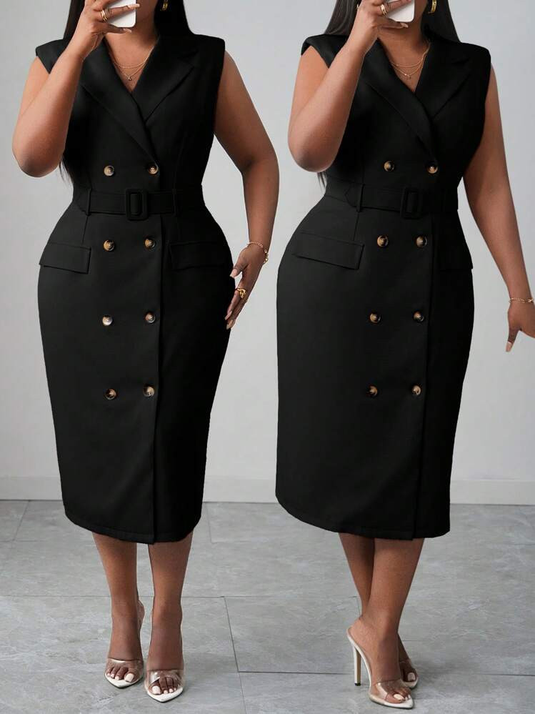 Slaydiva 2025 New Spring/Summer Plus Size Women Elegant Commute/Date/Work Fitted Solid Light Khak... | SHEIN