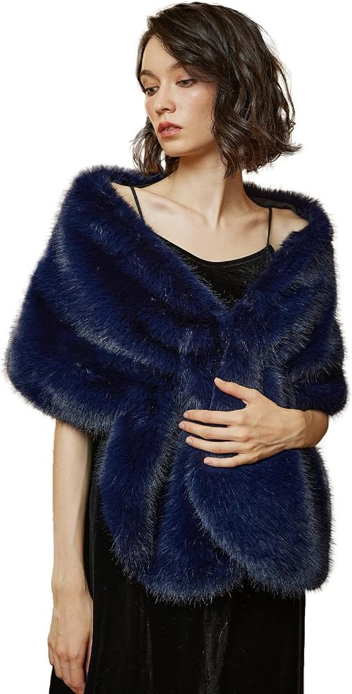 BEAUTELICATE Women Faux Fur Shawl Cover Up Stole Shrug Winter Bridal Wedding Wrap | Amazon (US)