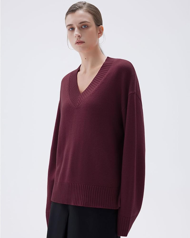 SUUKSESS Women Cashmere Blend Oversized V Neck Long Sleeve Pullover Sweaters | Amazon (US)