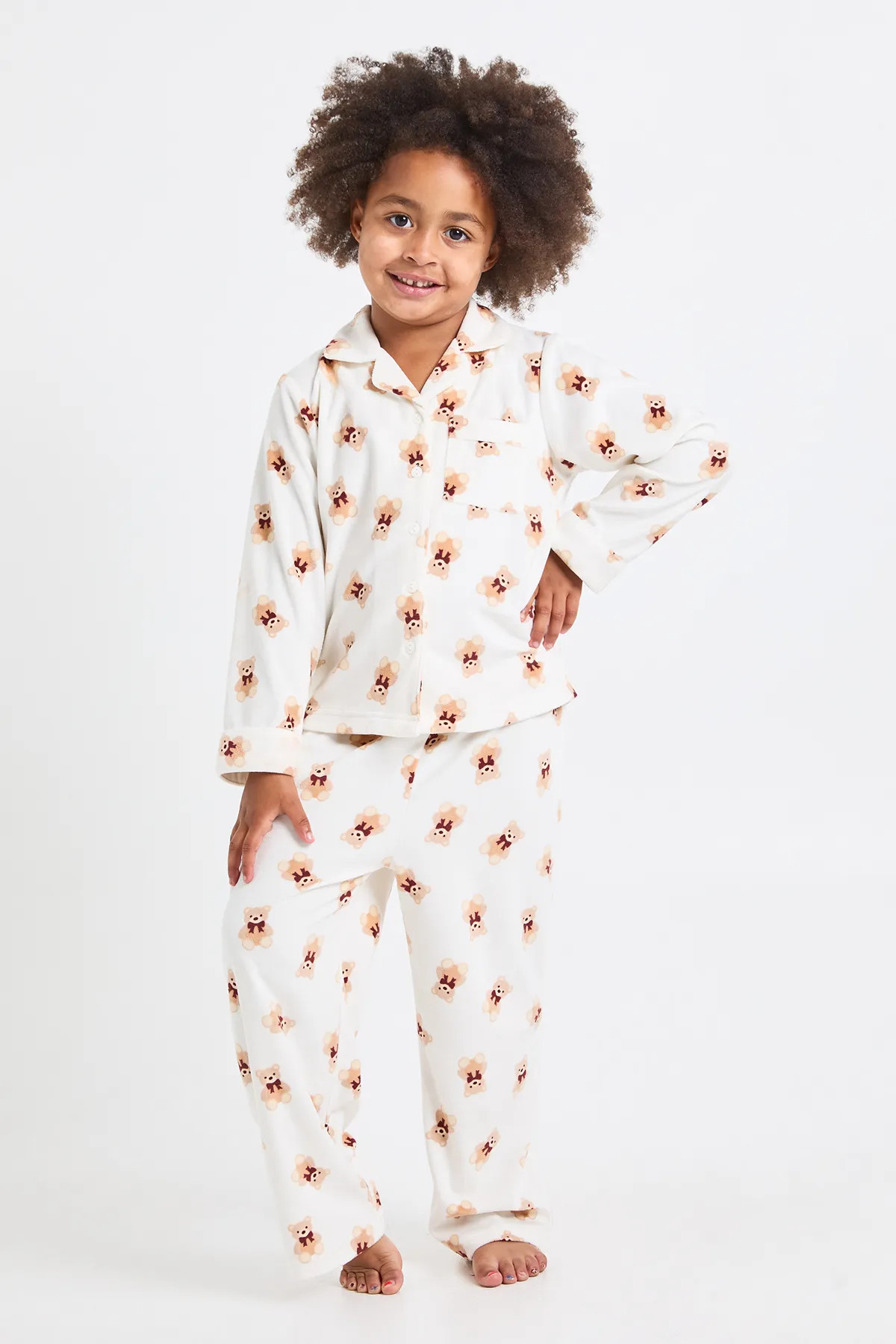 Kids Matching Family Bear Print Baby Fleece Long Sleeve Shirt & Trousers Pyjama Set | boohoo (US & Canada)