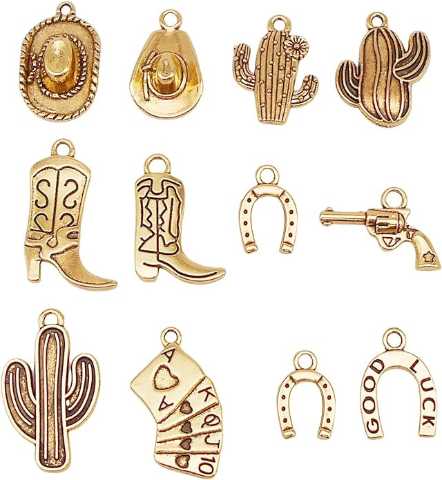 Julie Wang 100 Grams Alloy Western Cowboy Cowgirl Charms Antique Silver Gold Color Boot Hat Penda... | Amazon (US)