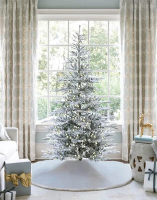 9' King Noble Flock Artificial Christmas Tree with 700 Warm White LED Lights | King of Christmas